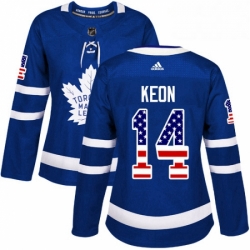 Womens Adidas Toronto Maple Leafs 14 Dave Keon Authentic Royal Blue USA Flag Fashion NHL Jersey 