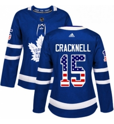 Womens Adidas Toronto Maple Leafs 15 Adam Cracknell Authentic Royal Blue USA Flag Fashion NHL Jersey 