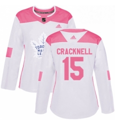 Womens Adidas Toronto Maple Leafs 15 Adam Cracknell Authentic White Pink Fashion NHL Jersey 