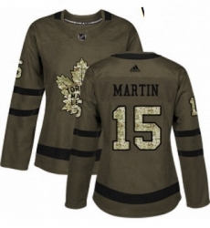 Womens Adidas Toronto Maple Leafs 15 Matt Martin Authentic Green Salute to Service NHL Jersey 