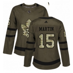 Womens Adidas Toronto Maple Leafs 15 Matt Martin Authentic Green Salute to Service NHL Jersey 