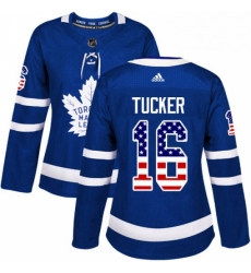 Womens Adidas Toronto Maple Leafs 16 Darcy Tucker Authentic Royal Blue USA Flag Fashion NHL Jersey 