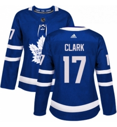 Womens Adidas Toronto Maple Leafs 17 Wendel Clark Authentic Royal Blue Home NHL Jersey 