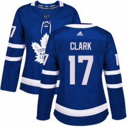Womens Adidas Toronto Maple Leafs 17 Wendel Clark Authentic Royal Blue Home NHL Jersey 