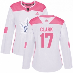 Womens Adidas Toronto Maple Leafs 17 Wendel Clark Authentic WhitePink Fashion NHL Jersey 