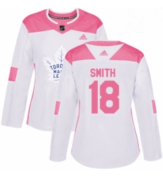Womens Adidas Toronto Maple Leafs 18 Ben Smith Authentic WhitePink Fashion NHL Jersey 