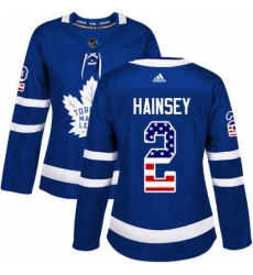 Womens Adidas Toronto Maple Leafs 2 Ron Hainsey Authentic Royal Blue USA Flag Fashion NHL Jersey 