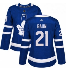 Womens Adidas Toronto Maple Leafs 21 Bobby Baun Authentic Royal Blue Home NHL Jersey 