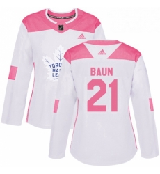 Womens Adidas Toronto Maple Leafs 21 Bobby Baun Authentic WhitePink Fashion NHL Jersey 