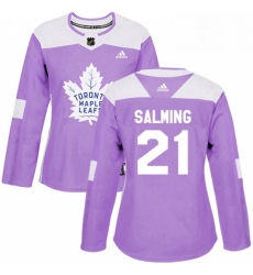 Womens Adidas Toronto Maple Leafs 21 Borje Salming Authentic Purple Fights Cancer Practice NHL Jersey 