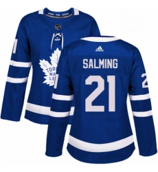 Womens Adidas Toronto Maple Leafs 21 Borje Salming Authentic Royal Blue Home NHL Jersey 