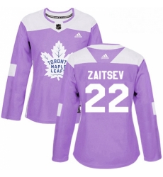 Womens Adidas Toronto Maple Leafs 22 Nikita Zaitsev Authentic Purple Fights Cancer Practice NHL Jersey 
