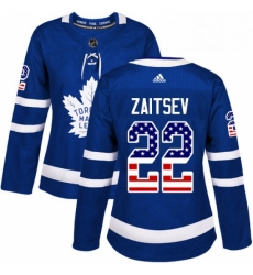 Womens Adidas Toronto Maple Leafs 22 Nikita Zaitsev Authentic Royal Blue USA Flag Fashion NHL Jersey 