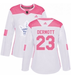 Womens Adidas Toronto Maple Leafs 23 Travis Dermott Authentic White Pink Fashion NHL Jersey 