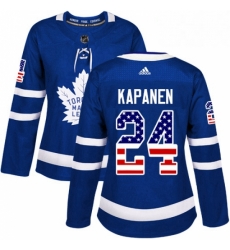 Womens Adidas Toronto Maple Leafs 24 Kasperi Kapanen Authentic Royal Blue USA Flag Fashion NHL Jersey 