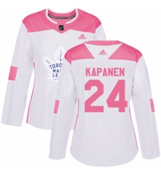 Womens Adidas Toronto Maple Leafs 24 Kasperi Kapanen Authentic WhitePink Fashion NHL Jersey 