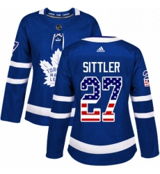 Womens Adidas Toronto Maple Leafs 27 Darryl Sittler Authentic Royal Blue USA Flag Fashion NHL Jersey 