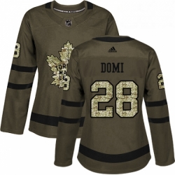 Womens Adidas Toronto Maple Leafs 28 Tie Domi Authentic Green Salute to Service NHL Jersey 