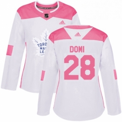 Womens Adidas Toronto Maple Leafs 28 Tie Domi Authentic WhitePink Fashion NHL Jersey 