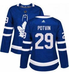Womens Adidas Toronto Maple Leafs 29 Felix Potvin Authentic Royal Blue Home NHL Jersey 