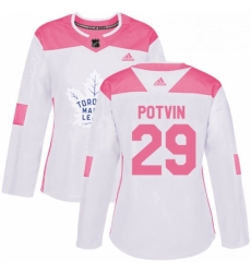 Womens Adidas Toronto Maple Leafs 29 Felix Potvin Authentic WhitePink Fashion NHL Jersey 