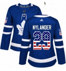 Womens Adidas Toronto Maple Leafs 29 William Nylander Authentic Royal Blue USA Flag Fashion NHL Jersey 
