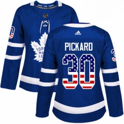 Womens Adidas Toronto Maple Leafs 30 Calvin Pickard Authentic Royal Blue USA Flag Fashion NHL Jersey 