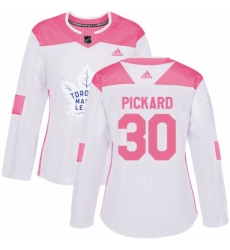 Womens Adidas Toronto Maple Leafs 30 Calvin Pickard Authentic White Pink Fashion NHL Jersey 