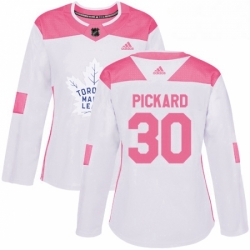 Womens Adidas Toronto Maple Leafs 30 Calvin Pickard Authentic White Pink Fashion NHL Jersey 