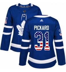 Womens Adidas Toronto Maple Leafs 31 Calvin Pickard Authentic Royal Blue USA Flag Fashion NHL Jersey 