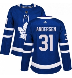 Womens Adidas Toronto Maple Leafs 31 Frederik Andersen Authentic Royal Blue Home NHL Jersey 