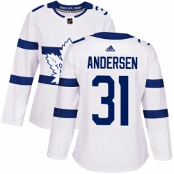 Womens Adidas Toronto Maple Leafs 31 Frederik Andersen Authentic White 2018 Stadium Series NHL Jersey 