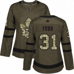 Womens Adidas Toronto Maple Leafs 31 Grant Fuhr Authentic Green Salute to Service NHL Jersey 
