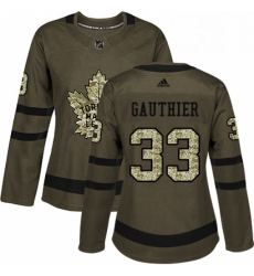 Womens Adidas Toronto Maple Leafs 33 Frederik Gauthier Authentic Green Salute to Service NHL Jersey 