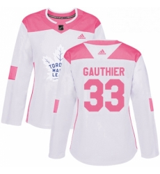 Womens Adidas Toronto Maple Leafs 33 Frederik Gauthier Authentic WhitePink Fashion NHL Jersey 
