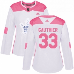 Womens Adidas Toronto Maple Leafs 33 Frederik Gauthier Authentic WhitePink Fashion NHL Jersey 
