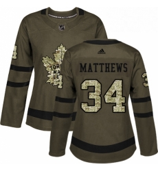 Womens Adidas Toronto Maple Leafs 34 Auston Matthews Authentic Green Salute to Service NHL Jersey 