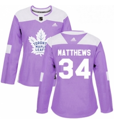 Womens Adidas Toronto Maple Leafs 34 Auston Matthews Authentic Purple Fights Cancer Practice NHL Jersey 