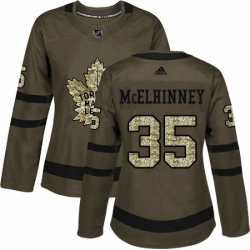 Womens Adidas Toronto Maple Leafs 35 Curtis McElhinney Authentic Green Salute to Service NHL Jersey 