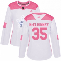 Womens Adidas Toronto Maple Leafs 35 Curtis McElhinney Authentic WhitePink Fashion NHL Jersey 