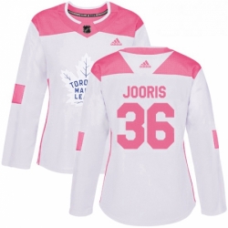 Womens Adidas Toronto Maple Leafs 36 Josh Jooris Authentic White Pink Fashion NHL Jersey 
