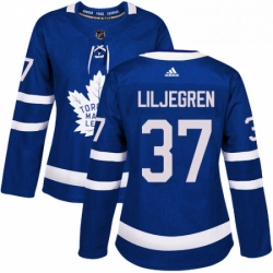 Womens Adidas Toronto Maple Leafs 37 Timothy Liljegren Authentic Royal Blue Home NHL Jersey 