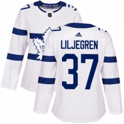 Womens Adidas Toronto Maple Leafs 37 Timothy Liljegren Authentic White 2018 Stadium Series NHL Jersey 