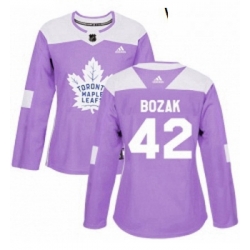 Womens Adidas Toronto Maple Leafs 42 Tyler Bozak Authentic Purple Fights Cancer Practice NHL Jersey 