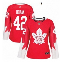 Womens Adidas Toronto Maple Leafs 42 Tyler Bozak Authentic Red Alternate NHL Jersey 