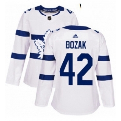 Womens Adidas Toronto Maple Leafs 42 Tyler Bozak Authentic White 2018 Stadium Series NHL Jersey 