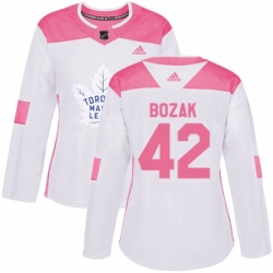 Womens Adidas Toronto Maple Leafs 42 Tyler Bozak Authentic WhitePink Fashion NHL Jersey 