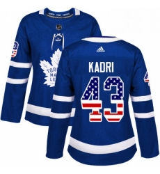 Womens Adidas Toronto Maple Leafs 43 Nazem Kadri Authentic Royal Blue USA Flag Fashion NHL Jersey 