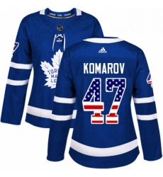 Womens Adidas Toronto Maple Leafs 47 Leo Komarov Authentic Royal Blue USA Flag Fashion NHL Jersey 