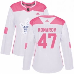 Womens Adidas Toronto Maple Leafs 47 Leo Komarov Authentic WhitePink Fashion NHL Jersey 